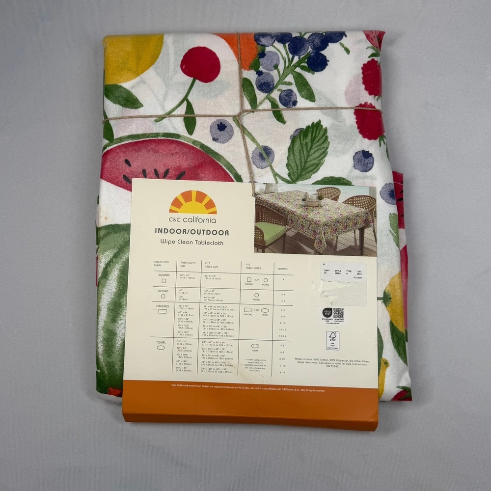 C&C California Fruit Print Round Tablecloth 70 Inch Indoor Outdoor Wipe Clean - Picture 2 of 5